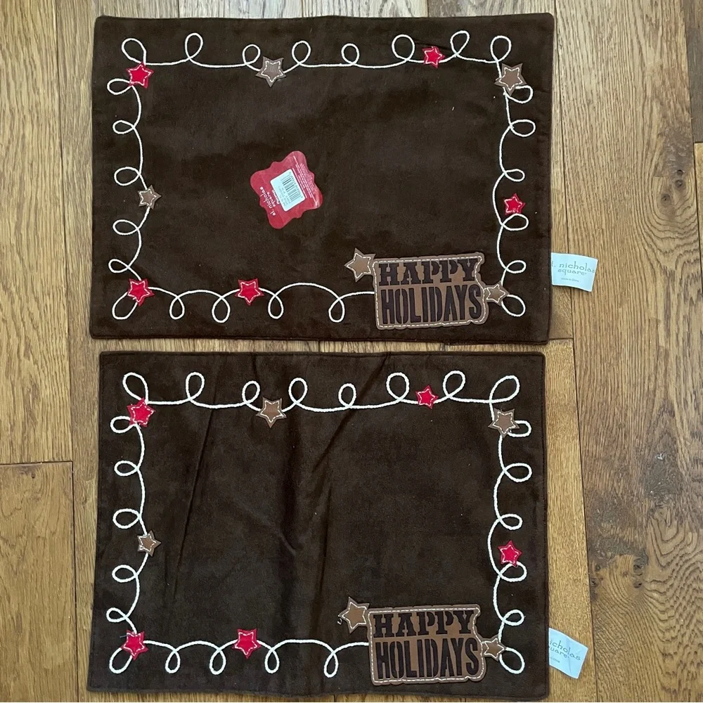 Lot 2 St Nicholas Rustic Brown Happy Holiday Western Lasso Stars Placemats NEW